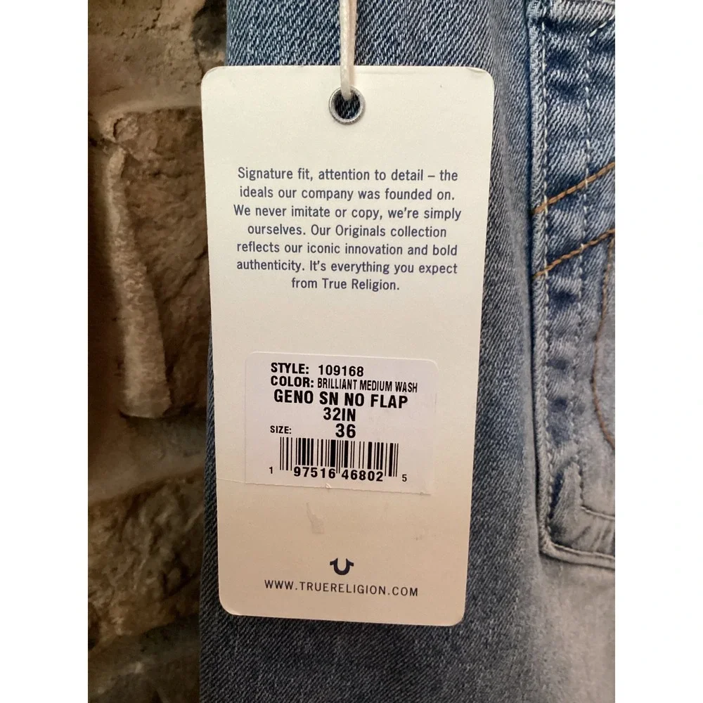 True Religion Geno Relaxed Slim Jeans Brilliant Medium‎ Wash Mens 36x32 NF NWT